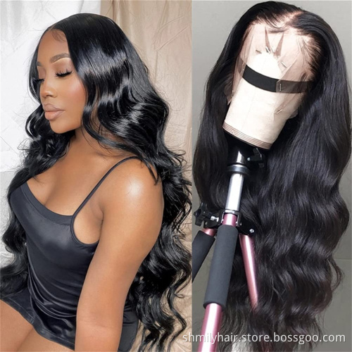 Shmily 13*4 Glueless Swiss Lace Frontal Wigs Raw Indian Human Hair Lace Wigs Virgin Cuticle Aligned Body Wave Lace Front Wig